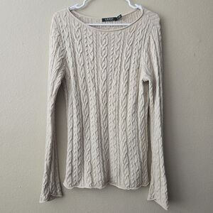 POLO RALPH LAUREN Cable Knit Sweater Women’s L Quiet Luxury Minimalist Academia